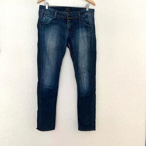 Mens Hudson Size 31 Straight Leg Jeans Distressed Knee Dark Wash Faded Made USA